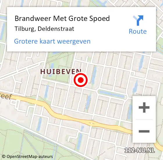 Locatie op kaart van de 112 melding: Brandweer Met Grote Spoed Naar Tilburg, Deldenstraat op 13 juli 2024 01:18