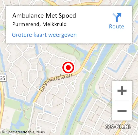 Locatie op kaart van de 112 melding: Ambulance Met Spoed Naar Purmerend, Melkkruid op 13 juli 2024 01:27