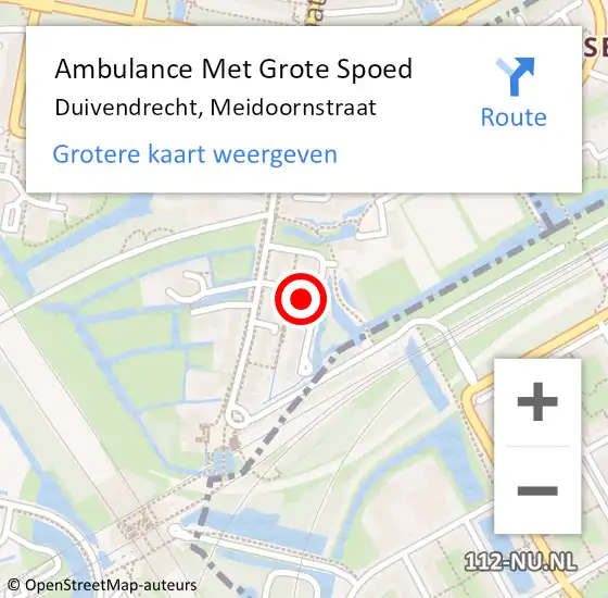 Locatie op kaart van de 112 melding: Ambulance Met Grote Spoed Naar Duivendrecht, Meidoornstraat op 13 juli 2024 01:40