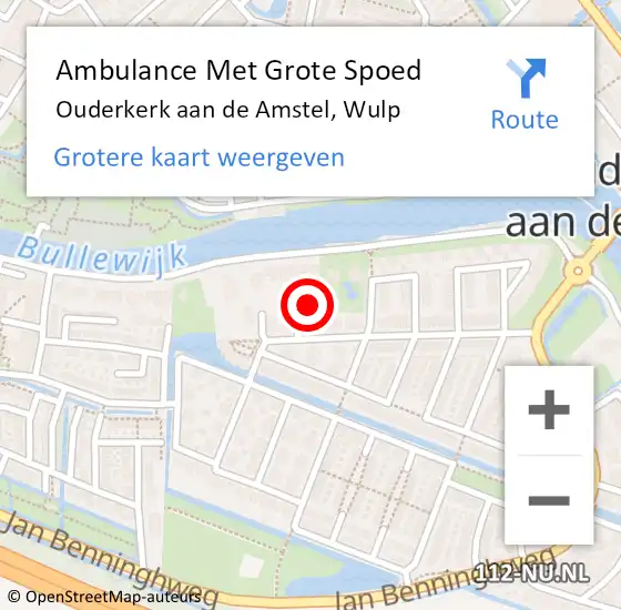 Locatie op kaart van de 112 melding: Ambulance Met Grote Spoed Naar Ouderkerk aan de Amstel, Wulp op 13 juli 2024 01:48