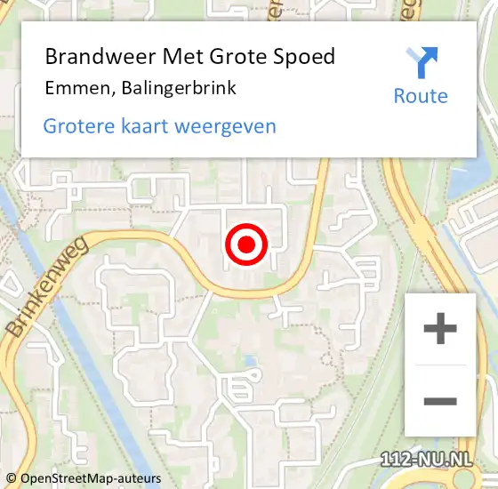 Locatie op kaart van de 112 melding: Brandweer Met Grote Spoed Naar Emmen, Balingerbrink op 13 juli 2024 03:24