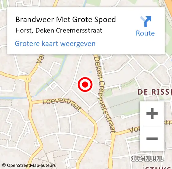 Locatie op kaart van de 112 melding: Brandweer Met Grote Spoed Naar Horst, Deken Creemersstraat op 13 juli 2024 03:26