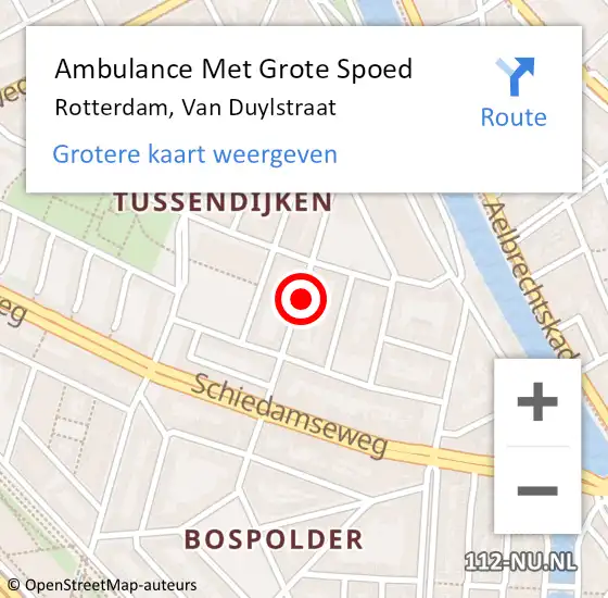 Locatie op kaart van de 112 melding: Ambulance Met Grote Spoed Naar Rotterdam, Van Duylstraat op 13 juli 2024 03:57