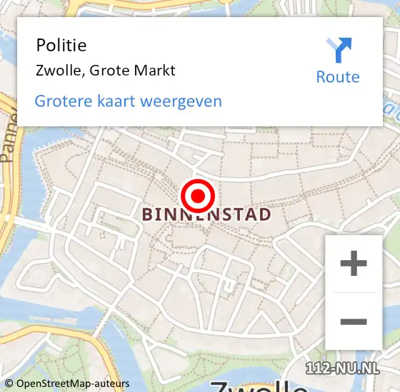 Locatie op kaart van de 112 melding: Politie Zwolle, Grote Markt op 13 juli 2024 04:02