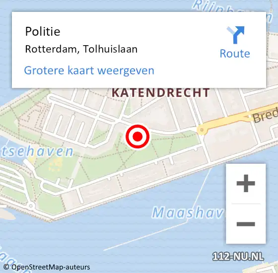 Locatie op kaart van de 112 melding: Politie Rotterdam, Tolhuislaan op 13 juli 2024 04:23