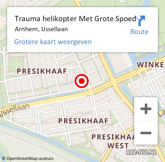 Locatie op kaart van de 112 melding: Trauma helikopter Met Grote Spoed Naar Arnhem, IJssellaan op 13 juli 2024 04:24