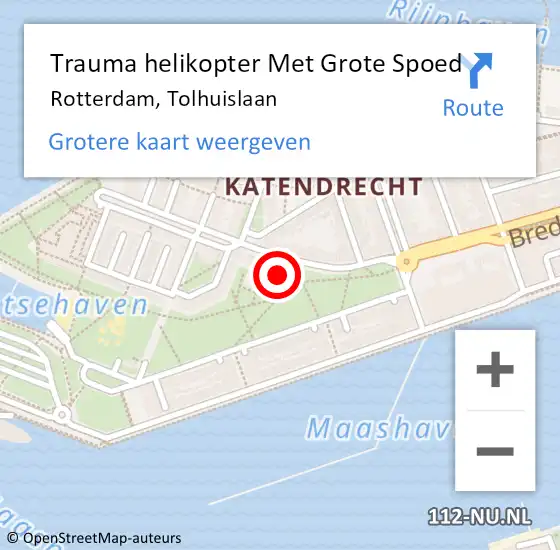 Locatie op kaart van de 112 melding: Trauma helikopter Met Grote Spoed Naar Rotterdam, Tolhuislaan op 13 juli 2024 04:24