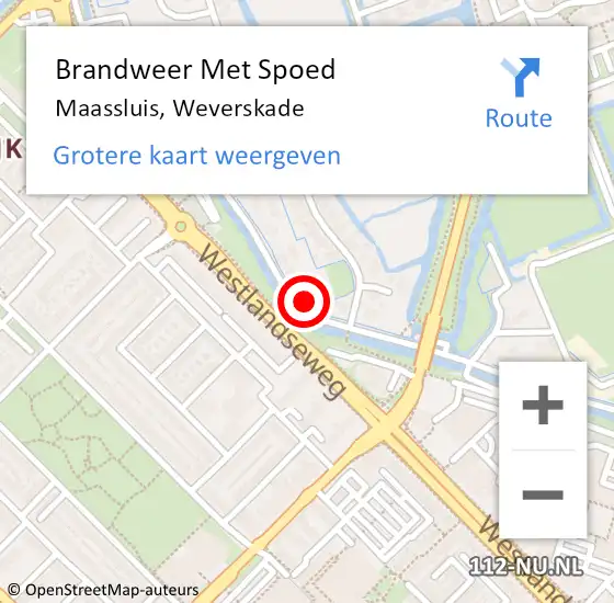 Locatie op kaart van de 112 melding: Brandweer Met Spoed Naar Maassluis, Weverskade op 13 juli 2024 04:36