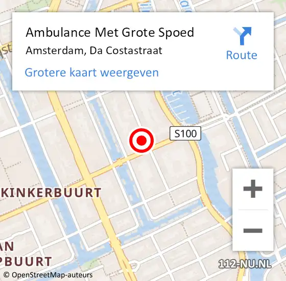 Locatie op kaart van de 112 melding: Ambulance Met Grote Spoed Naar Amsterdam, Da Costastraat op 13 juli 2024 04:45