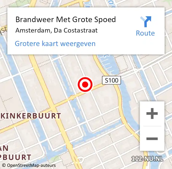 Locatie op kaart van de 112 melding: Brandweer Met Grote Spoed Naar Amsterdam, Da Costastraat op 13 juli 2024 04:45