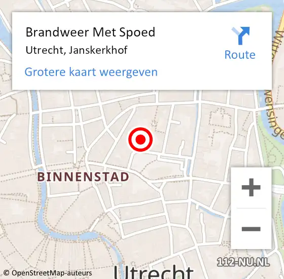 Locatie op kaart van de 112 melding: Brandweer Met Spoed Naar Utrecht, Janskerkhof op 13 juli 2024 04:58