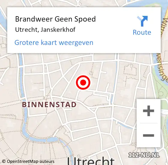 Locatie op kaart van de 112 melding: Brandweer Geen Spoed Naar Utrecht, Janskerkhof op 13 juli 2024 05:00