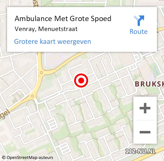 Locatie op kaart van de 112 melding: Ambulance Met Grote Spoed Naar Venray, Menuetstraat op 12 oktober 2014 23:48