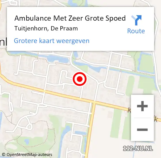 Locatie op kaart van de 112 melding: Ambulance Met Zeer Grote Spoed Naar Tuitjenhorn, De Praam op 13 juli 2024 05:50