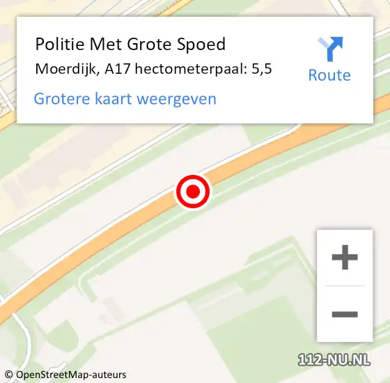 Locatie op kaart van de 112 melding: Politie Met Grote Spoed Naar Moerdijk, A17 hectometerpaal: 5,5 op 13 juli 2024 07:05