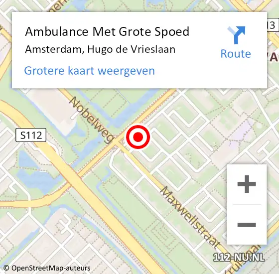 Locatie op kaart van de 112 melding: Ambulance Met Grote Spoed Naar Amsterdam, Hugo de Vrieslaan op 13 juli 2024 08:15