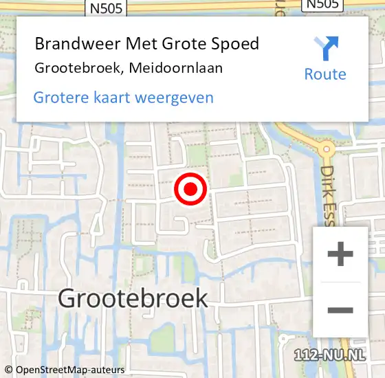 Locatie op kaart van de 112 melding: Brandweer Met Grote Spoed Naar Grootebroek, Meidoornlaan op 13 juli 2024 09:11