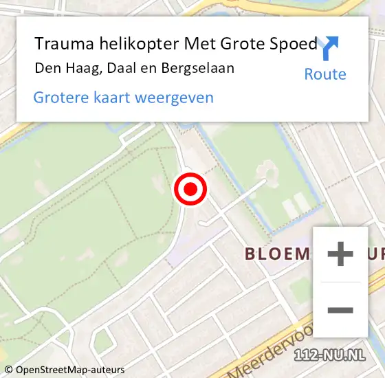 Locatie op kaart van de 112 melding: Trauma helikopter Met Grote Spoed Naar Den Haag, Daal en Bergselaan op 13 juli 2024 09:59