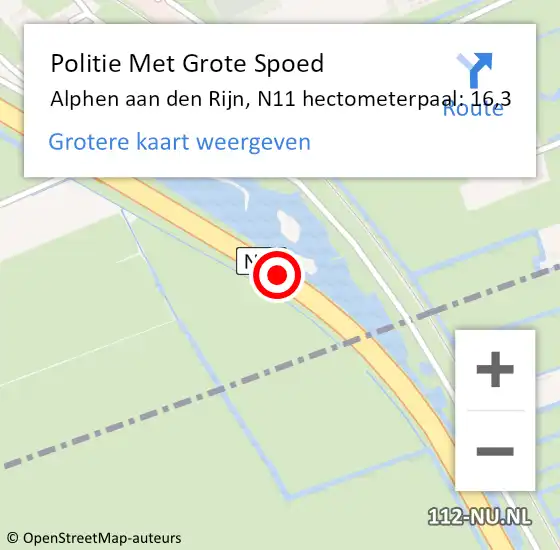Locatie op kaart van de 112 melding: Politie Met Grote Spoed Naar Alphen aan den Rijn, N11 hectometerpaal: 16,3 op 13 juli 2024 10:00