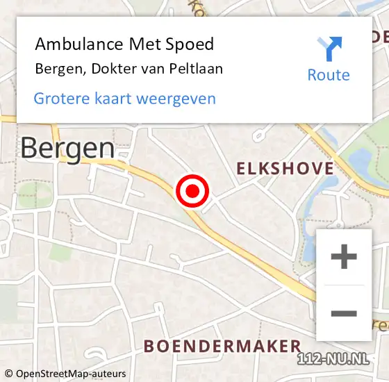 Locatie op kaart van de 112 melding: Ambulance Met Spoed Naar Bergen, Dokter van Peltlaan op 13 juli 2024 10:02