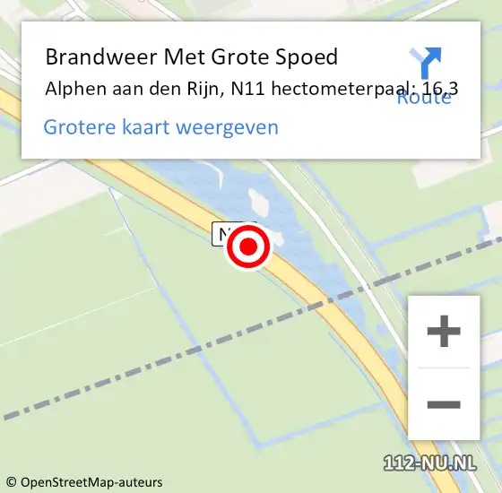 Locatie op kaart van de 112 melding: Brandweer Met Grote Spoed Naar Alphen aan den Rijn, N11 hectometerpaal: 16,3 op 13 juli 2024 10:05