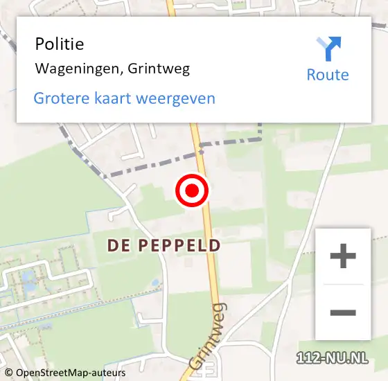 Locatie op kaart van de 112 melding: Politie Wageningen, Grintweg op 13 juli 2024 10:07