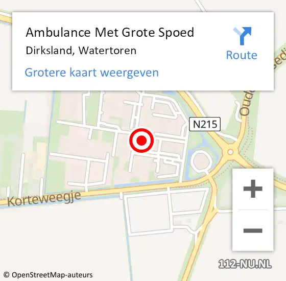 Locatie op kaart van de 112 melding: Ambulance Met Grote Spoed Naar Dirksland, Watertoren op 13 juli 2024 10:10