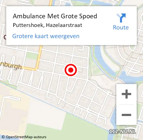 Locatie op kaart van de 112 melding: Ambulance Met Grote Spoed Naar Puttershoek, Hazelaarstraat op 13 juli 2024 10:17