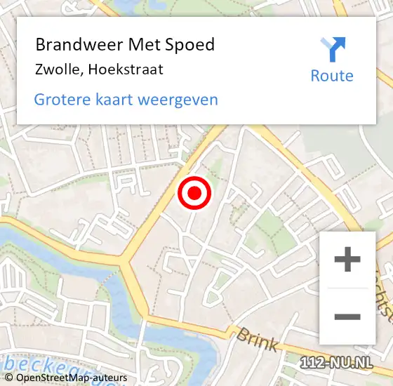 Locatie op kaart van de 112 melding: Brandweer Met Spoed Naar Zwolle, Hoekstraat op 13 juli 2024 10:21