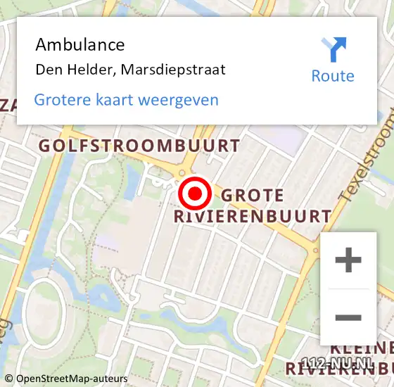Locatie op kaart van de 112 melding: Ambulance Den Helder, Marsdiepstraat op 13 juli 2024 10:22