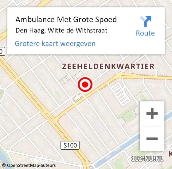 Locatie op kaart van de 112 melding: Ambulance Met Grote Spoed Naar Den Haag, Witte de Withstraat op 13 juli 2024 10:32