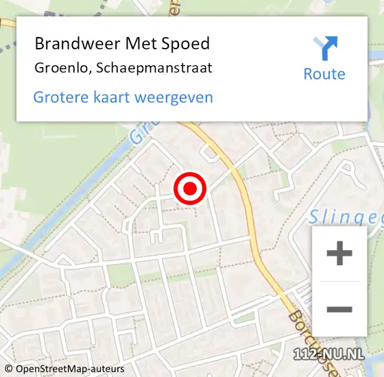 Locatie op kaart van de 112 melding: Brandweer Met Spoed Naar Groenlo, Schaepmanstraat op 13 juli 2024 10:45