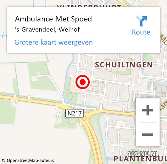 Locatie op kaart van de 112 melding: Ambulance Met Spoed Naar 's-Gravendeel, Welhof op 13 juli 2024 10:56