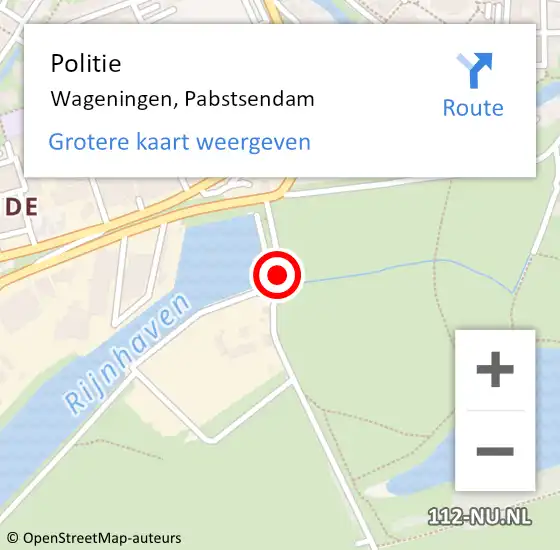 Locatie op kaart van de 112 melding: Politie Wageningen, Pabstsendam op 13 juli 2024 11:00