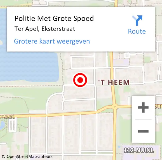 Locatie op kaart van de 112 melding: Politie Met Grote Spoed Naar Ter Apel, Eksterstraat op 13 juli 2024 11:02