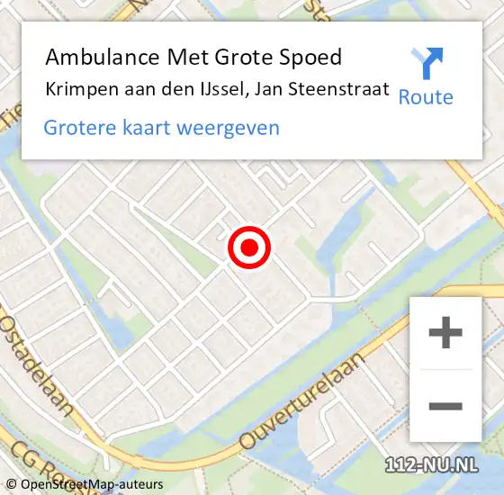 Locatie op kaart van de 112 melding: Ambulance Met Grote Spoed Naar Krimpen aan den IJssel, Jan Steenstraat op 13 juli 2024 11:10