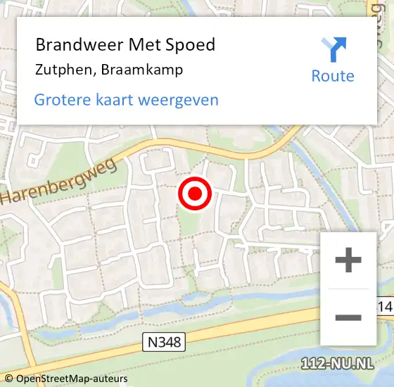 Locatie op kaart van de 112 melding: Brandweer Met Spoed Naar Zutphen, Braamkamp op 13 juli 2024 11:11