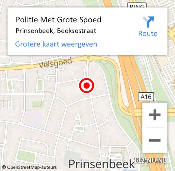 Locatie op kaart van de 112 melding: Politie Met Grote Spoed Naar Prinsenbeek, Beeksestraat op 13 juli 2024 11:41