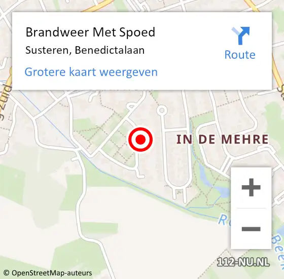 Locatie op kaart van de 112 melding: Brandweer Met Spoed Naar Susteren, Benedictalaan op 13 juli 2024 11:42