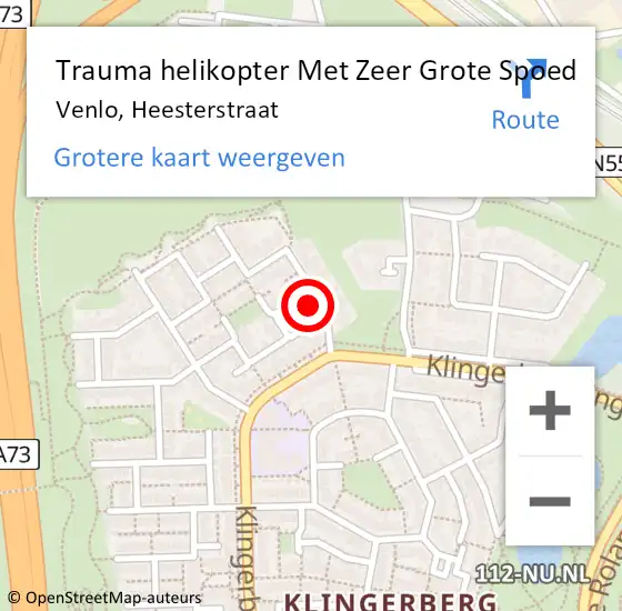 Locatie op kaart van de 112 melding: Trauma helikopter Met Zeer Grote Spoed Naar Venlo, Heesterstraat op 13 juli 2024 11:50