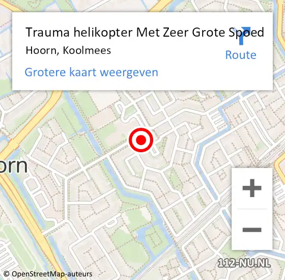 Locatie op kaart van de 112 melding: Trauma helikopter Met Zeer Grote Spoed Naar Hoorn, Koolmees op 13 juli 2024 11:52