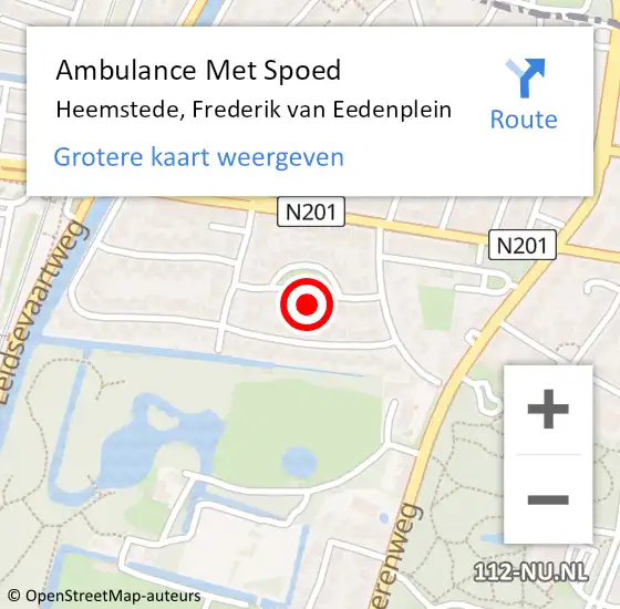 Locatie op kaart van de 112 melding: Ambulance Met Spoed Naar Heemstede, Frederik van Eedenplein op 13 juli 2024 11:56