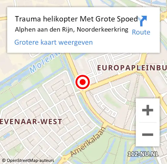 Locatie op kaart van de 112 melding: Trauma helikopter Met Grote Spoed Naar Alphen aan den Rijn, Noorderkeerkring op 13 juli 2024 11:58