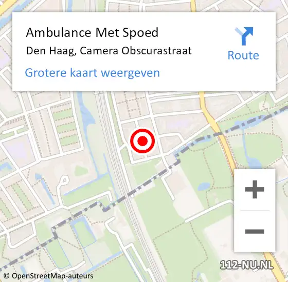 Locatie op kaart van de 112 melding: Ambulance Met Spoed Naar Den Haag, Camera Obscurastraat op 13 juli 2024 11:58