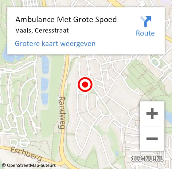 Locatie op kaart van de 112 melding: Ambulance Met Grote Spoed Naar Vaals, Ceresstraat op 13 oktober 2014 00:55