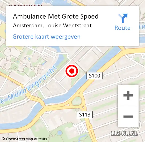 Locatie op kaart van de 112 melding: Ambulance Met Grote Spoed Naar Amsterdam, Louise Wentstraat op 13 juli 2024 12:14