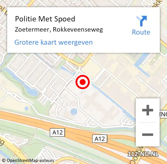 Locatie op kaart van de 112 melding: Politie Met Spoed Naar Zoetermeer, Rokkeveenseweg op 13 juli 2024 12:16