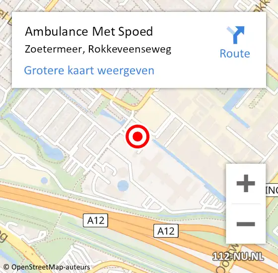 Locatie op kaart van de 112 melding: Ambulance Met Spoed Naar Zoetermeer, Rokkeveenseweg op 13 juli 2024 12:16