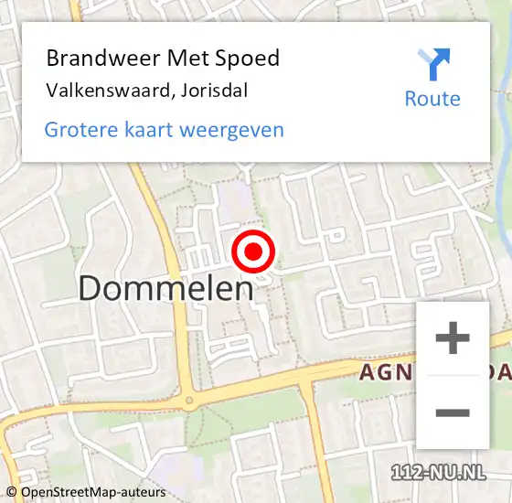 Locatie op kaart van de 112 melding: Brandweer Met Spoed Naar Valkenswaard, Jorisdal op 13 juli 2024 12:51