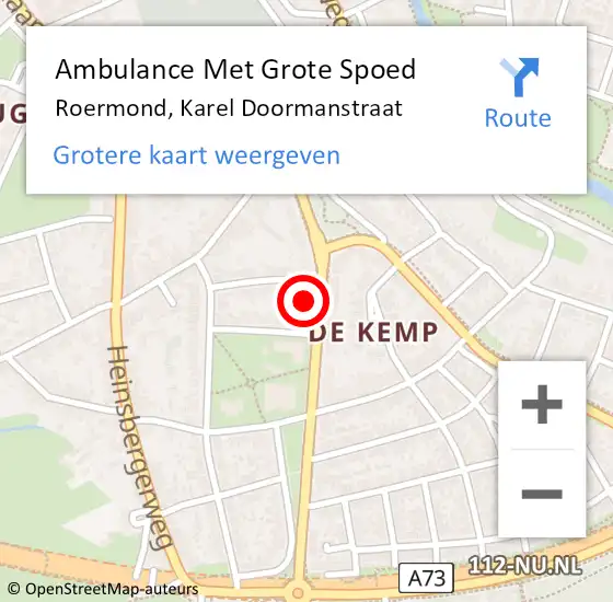 Locatie op kaart van de 112 melding: Ambulance Met Grote Spoed Naar Roermond, Karel Doormanstraat op 13 juli 2024 12:54